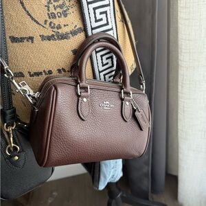 Coach Brown Pebbled Leather Mini Rowan with Strap